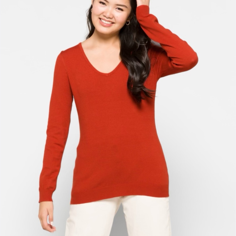 Chic Rust V-Neck Sweater for Women
